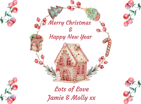 Personalised Prosecco Bottle Label - Christmas Gingerbread House Design