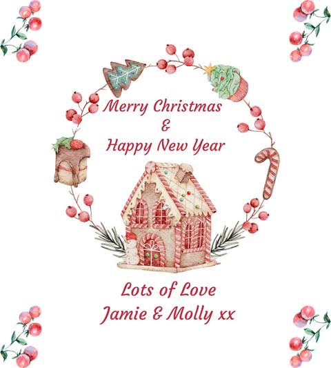 Personalised Wine Bottle Label - Christmas Gingerbread House Design