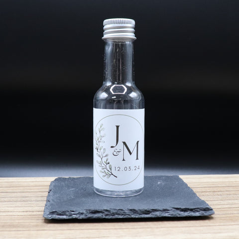 Personalised Miniature Alcohol Bottles Wedding Favours - Initial Leaves Design