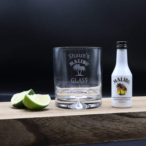 Personalised Glass Tumbler & Miniature - Malibu Design