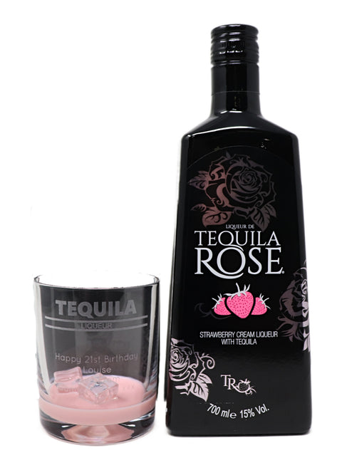 Personalised Glass Tumbler & 70cl Tequila Rose - Banner Design