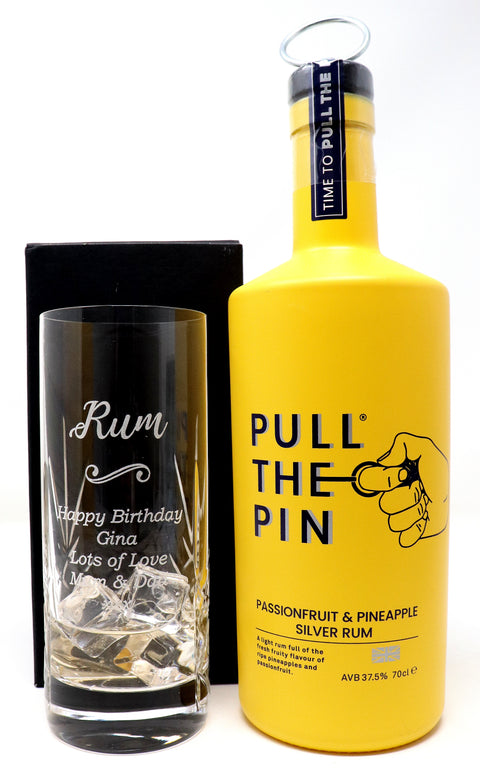 Personalised Crystal Highball Glass & Bottle -  Rum Design