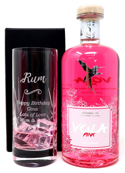 Personalised Crystal Highball Glass & Bottle -  Rum Design