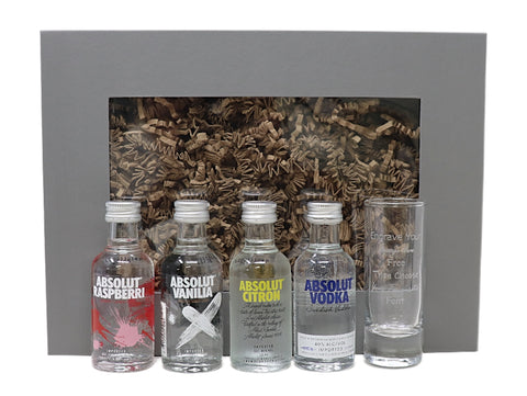 Personalised Tall Shot Glass & Absolut Vodka in Presentation Gift Box