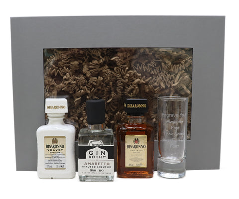 Personalised Tall Shot Glass & Amaretto in Presentation Gift Box
