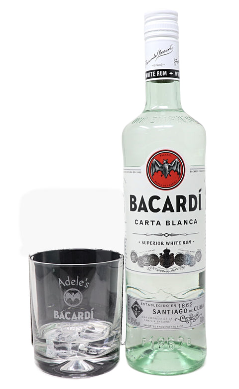 Personalised Glass Tumbler & 70cl Bacardi - Bacardi Design