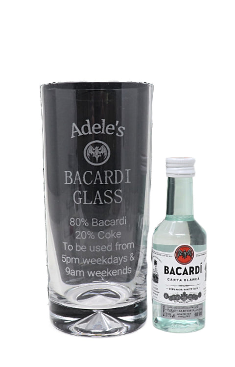 Personalised Highball Glass & Miniature - Bacardi % Design