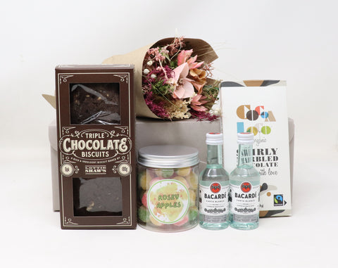 Bacardi, Flowers & Treats Hamper Gift Box