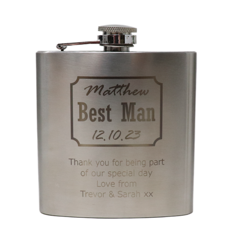 Personalised Silver Hip Flask - Best Man Wedding Design