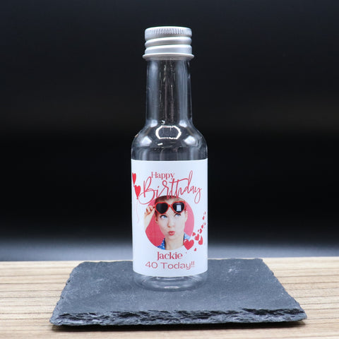 Personalised Miniature Alcohol Bottles - Birthday Pink Hearts Photo Design