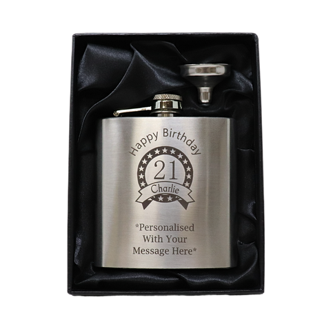 Personalised Silver Hip Flask - Birthday Design