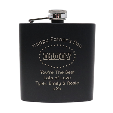 Personalised Black Hip Flask - Father's Day Design