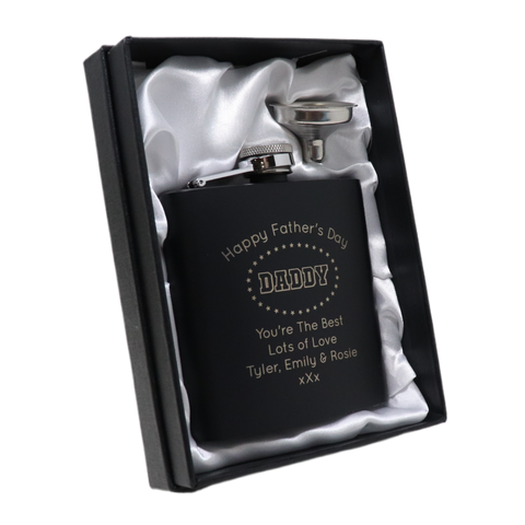 Personalised Black Hip Flask - Father's Day Design