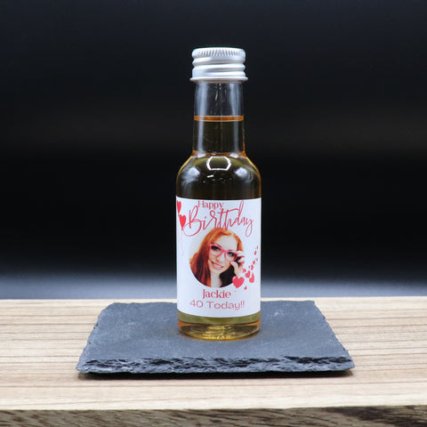 Personalised Miniature Alcohol Bottles - Birthday Pink Hearts Photo Design