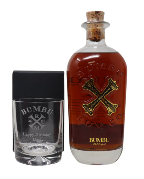 Personalised Glass Tumbler & 70cl Bumbu - Bumbu Rum Design