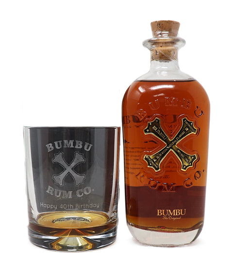 Personalised Glass Tumbler & 35cl Rum - Bumbu Design