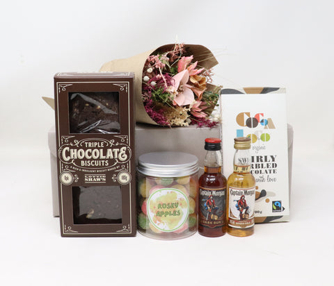 Captain Morgan Rum, Flowers & Treats Hamper Gift Box