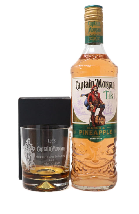 Personalised Glass Tumbler & 70cl Spiced Rum - Captain Morgan Pirate Design