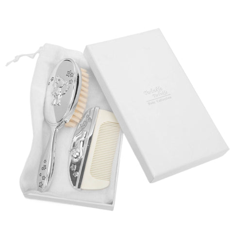 Silver Plated Christening Brush & Comb in Personalised Gift Box