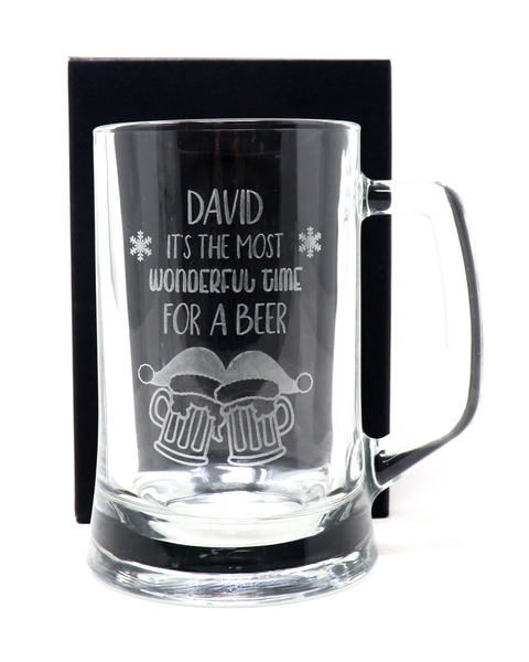 Personalised Pint Glass Tankard & 6 Bottles of Hawkstone Beer Gift Set - Christmas Design