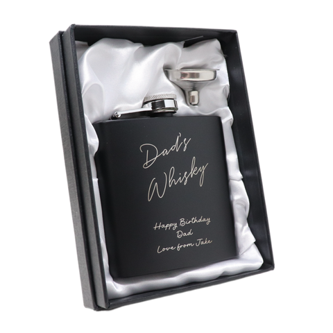 Personalised Black Hip Flask - Whisky Design