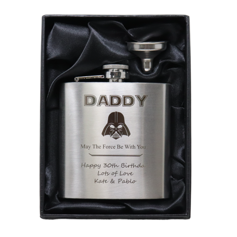 Personalised Silver Hip Flask - Stars Wars Darth Vader Design