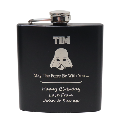 Personalised Black Hip Flask - Star Wars Darth Vader Design