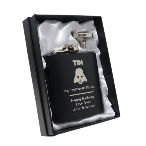 Personalised Black Hip Flask - Star Wars Darth Vader Design