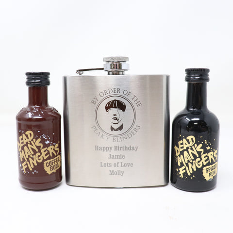 Personalised Silver Hip Flask & Miniature Alcohol - Peaky Blinders Design