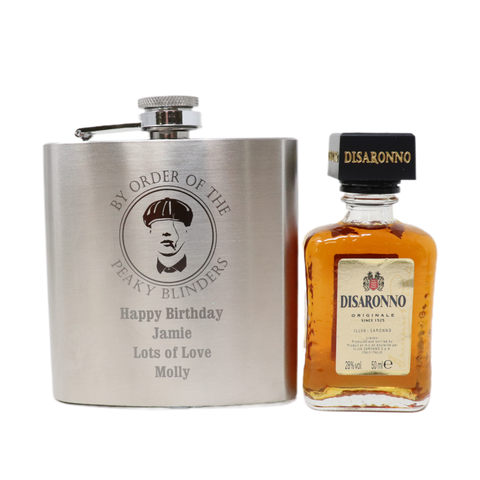 Personalised Silver Hip Flask & Miniature Alcohol - Peaky Blinders Design