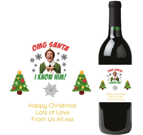 Personalised Wine Bottle Label - Christmas Elf Design