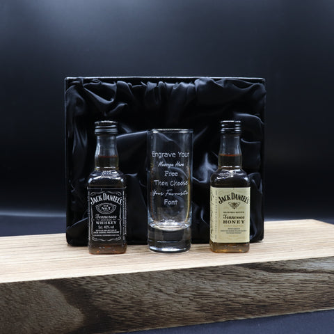 Personalised Tall Shot Glass & Jack Daniels Miniature