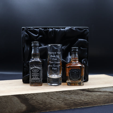 Personalised Tall Shot Glass & Jack Daniels Miniature