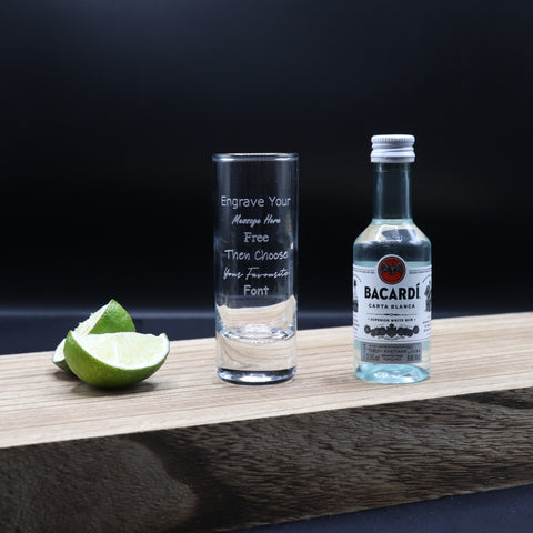 Personalised Tall Shot Glass & Rum Miniature