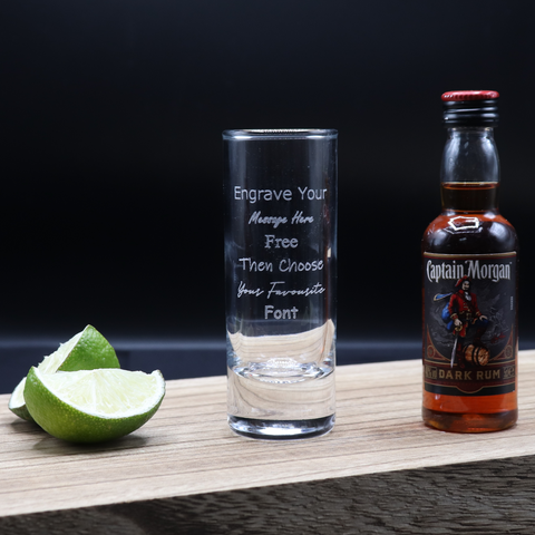 Personalised Tall Shot Glass & Rum Miniature