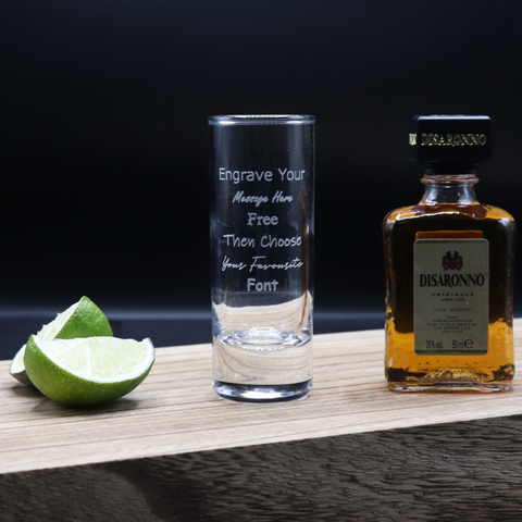 Personalised Tall Shot Glass & Disaronno Miniature