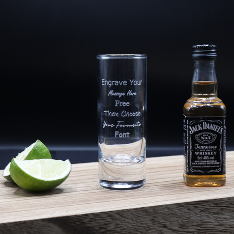 Personalised Tall Shot Glass & Jack Daniels Miniature