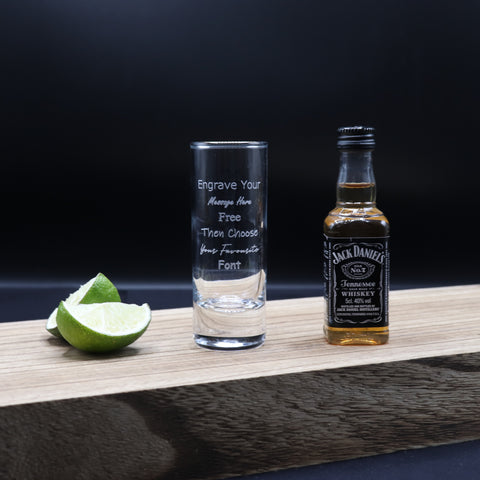 Personalised Tall Shot Glass & Jack Daniels Miniature