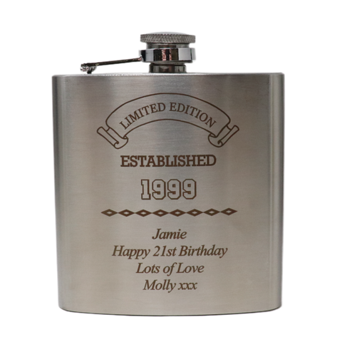 Personalised Silver Hip Flask - Established Birthday Design