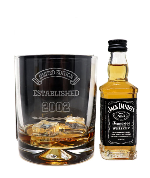 Personalised Established Birthday Glass Tumbler & Miniature Alcohol Gift Set