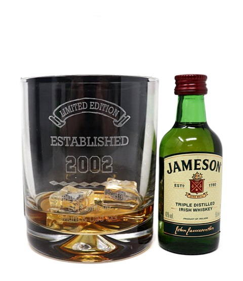 Personalised Established Birthday Glass Tumbler & Miniature Alcohol Gift Set