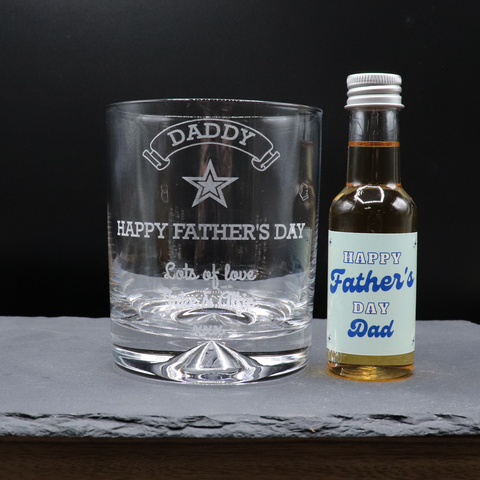 Personalised Fathers Day Design Glass Tumbler & Green Fathers Day Design Mini Alcohol Bottle