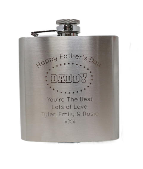 Personalised Silver Hip Flask - Father's Day Design