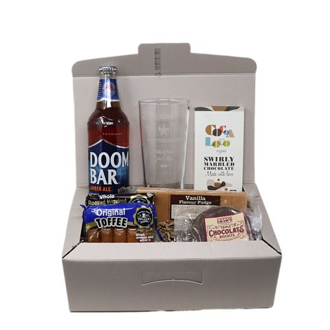 Personalised Pint Glass & Doom Bar Hamper Gift Box - Father's Day Design