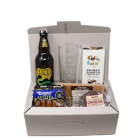 Personalised Pint Glass & Rattler Mango Cider Hamper Gift Box - Father's Day Design