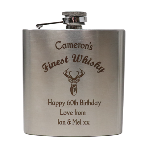 Personalised Silver Hip Flask - Finest Whisky Design