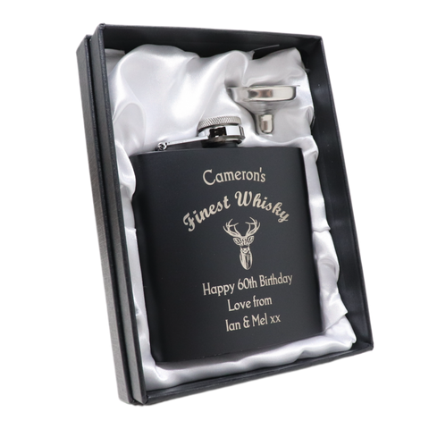 Personalised Black Hip Flask - Finest Whisky Design