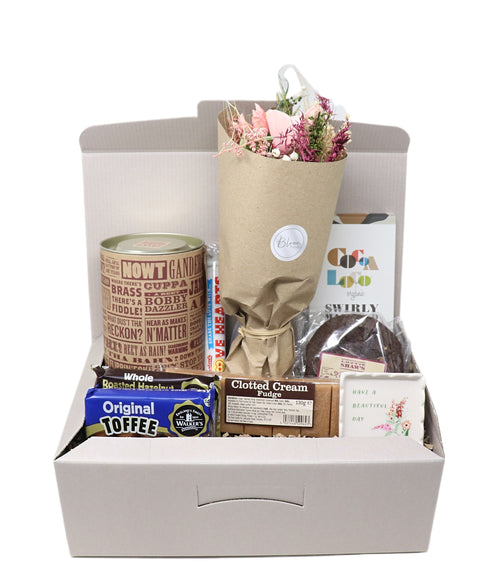 Hamper Gift Box with Flower Bouquet & Treats