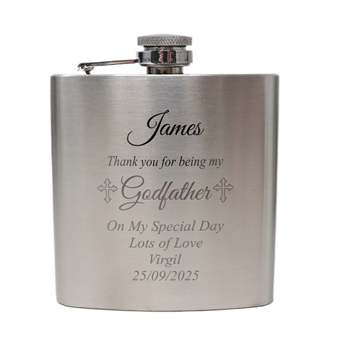 Personalised Silver Hip Flask in Gift Box - Godfather Design