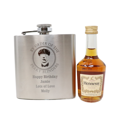 Personalised Silver Hip Flask & Miniature Alcohol - Peaky Blinders Design